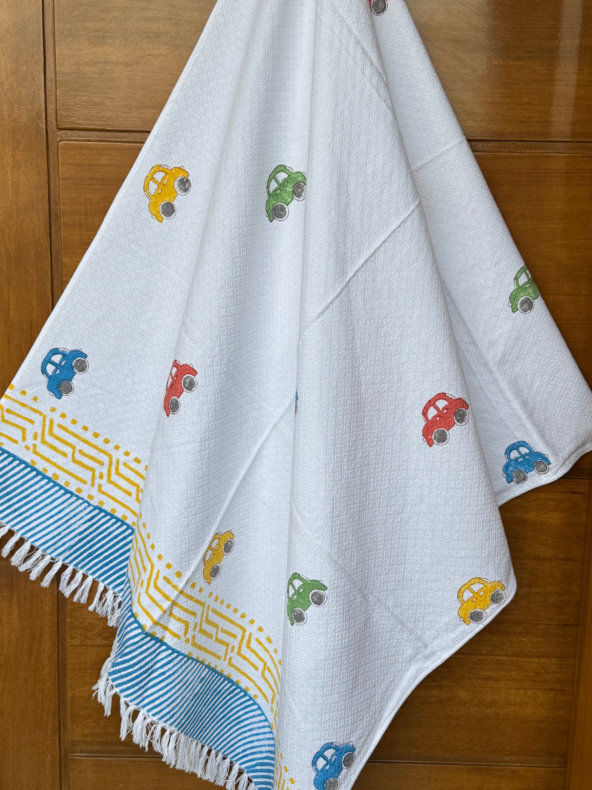 Handblock Printed Cars Towel – Lightweight, Newborn Gift