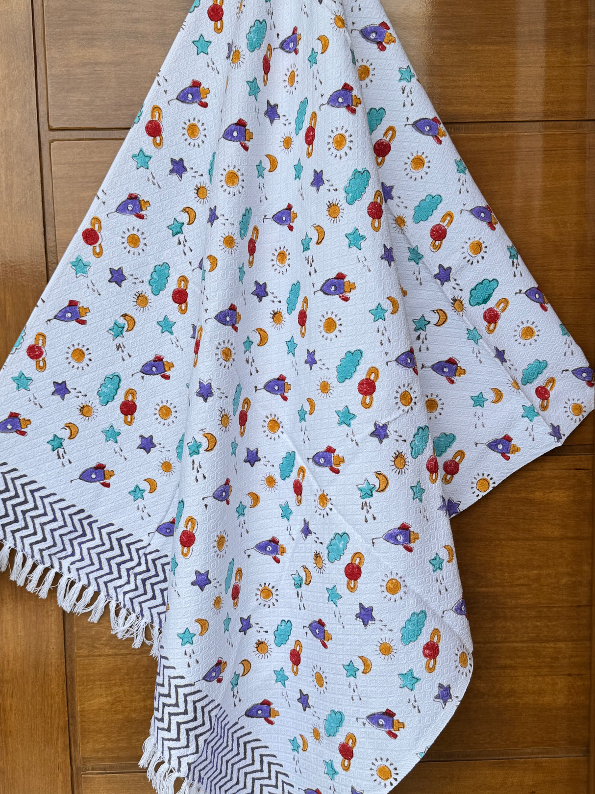 Lightweight Cotton Rocket & Stars Towel – Jaipur Artisans, Newborn Gift