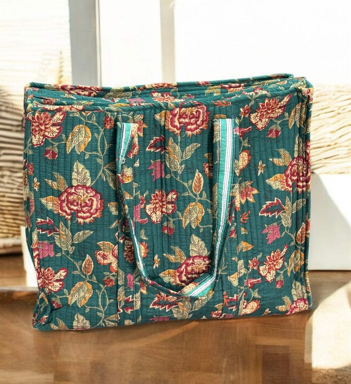 Handmade zippered tote bags with pockets for kitty party favors available in UK and UAE