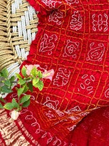 Red Gharchola Pure Gajji Silk Bandhani Dupatta