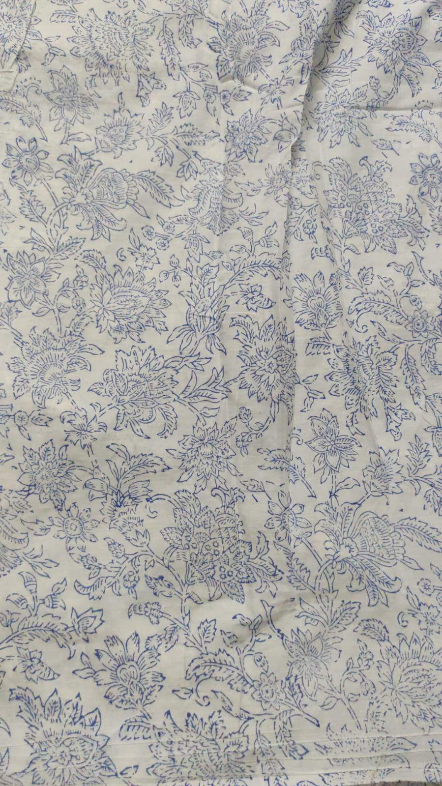 Indigo Coloured Floral Handblock Print Cotton Fabric (2.5 meters)