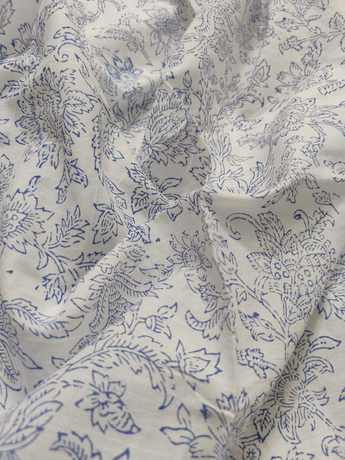 Indigo Coloured Floral Handblock Print Cotton Fabric (2.5 meters)