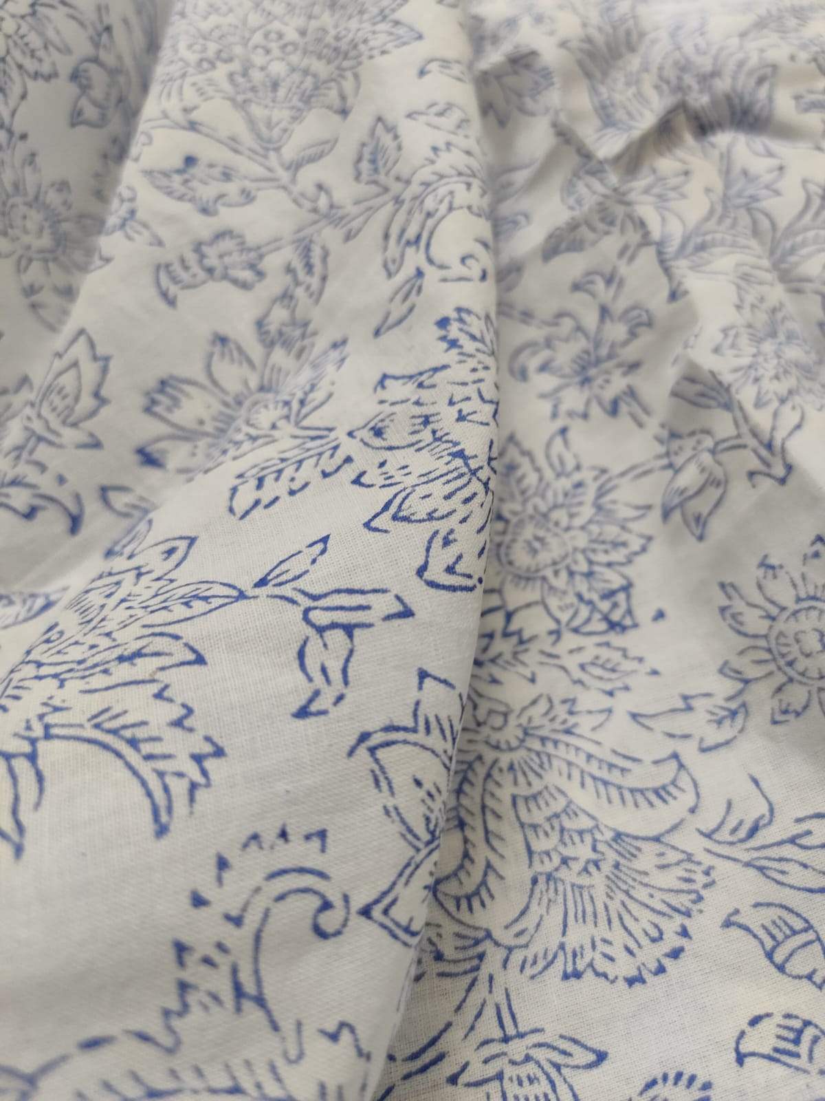 Indigo Coloured Floral Handblock Print Cotton Fabric (2.5 meters)