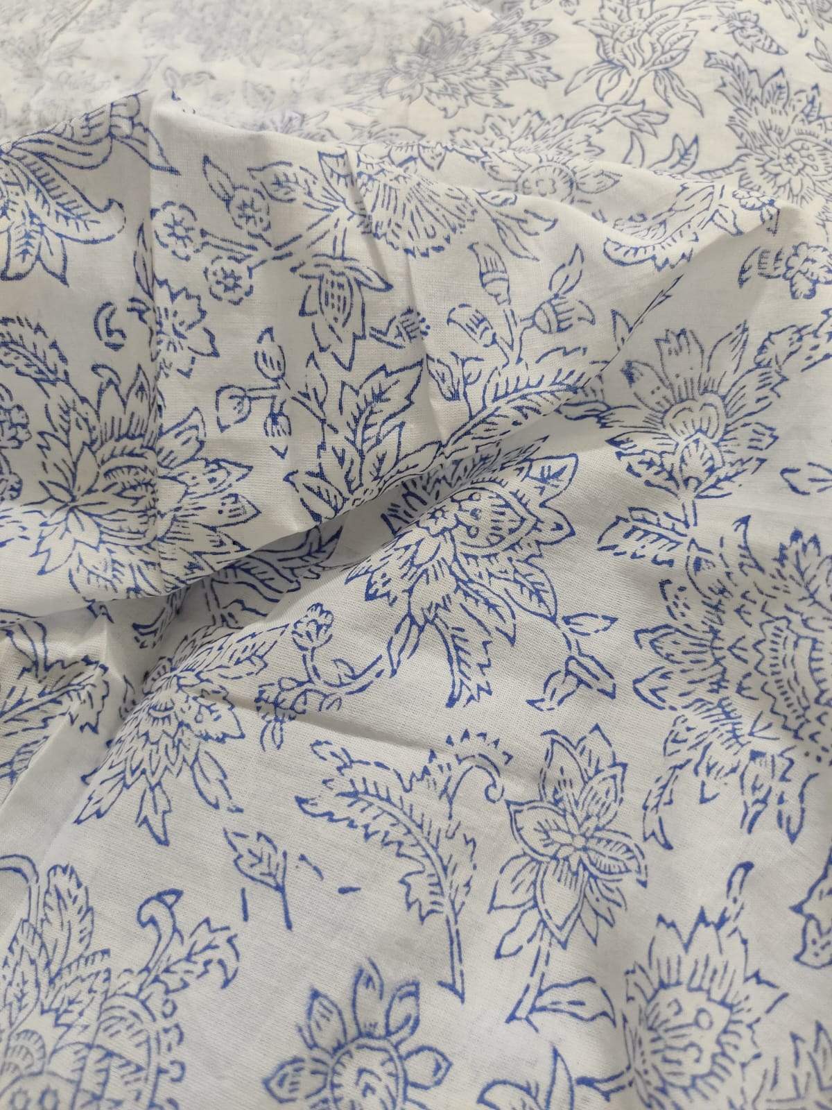 Indigo Coloured Floral Handblock Print Cotton Fabric (2.5 meters)