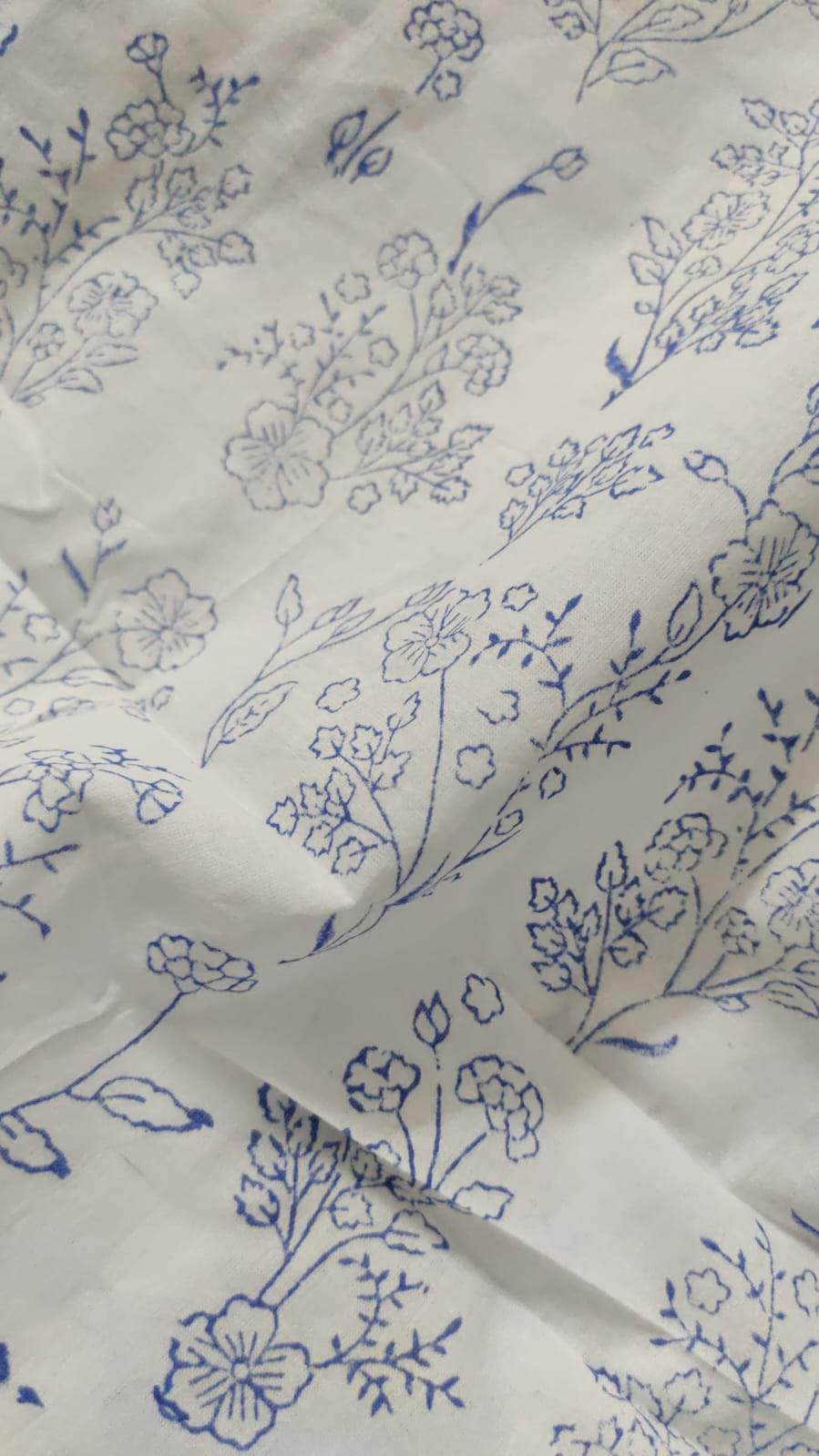 Mughal Inspired Indigo Handblock Printed Floral Cotton Fabric (2.5 meters)