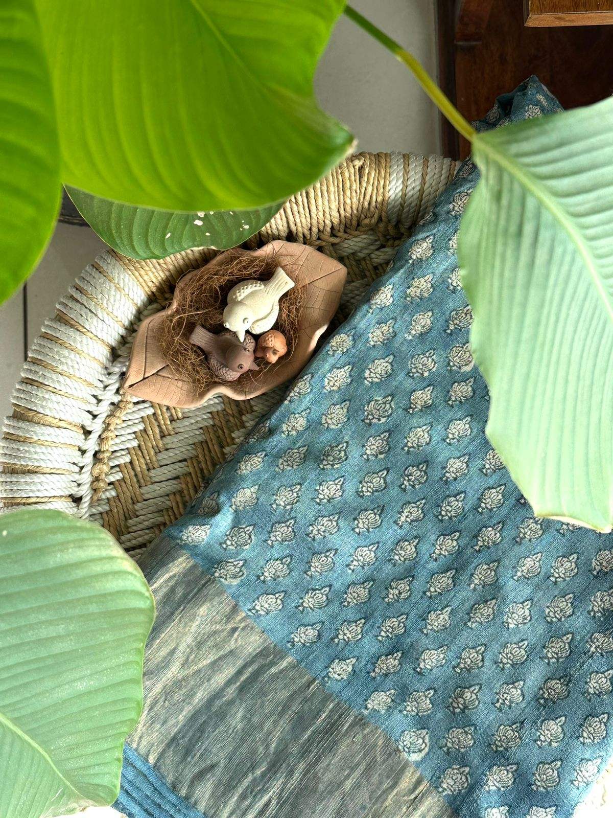 Handloom Tussar Silk Handblock Printed Saree