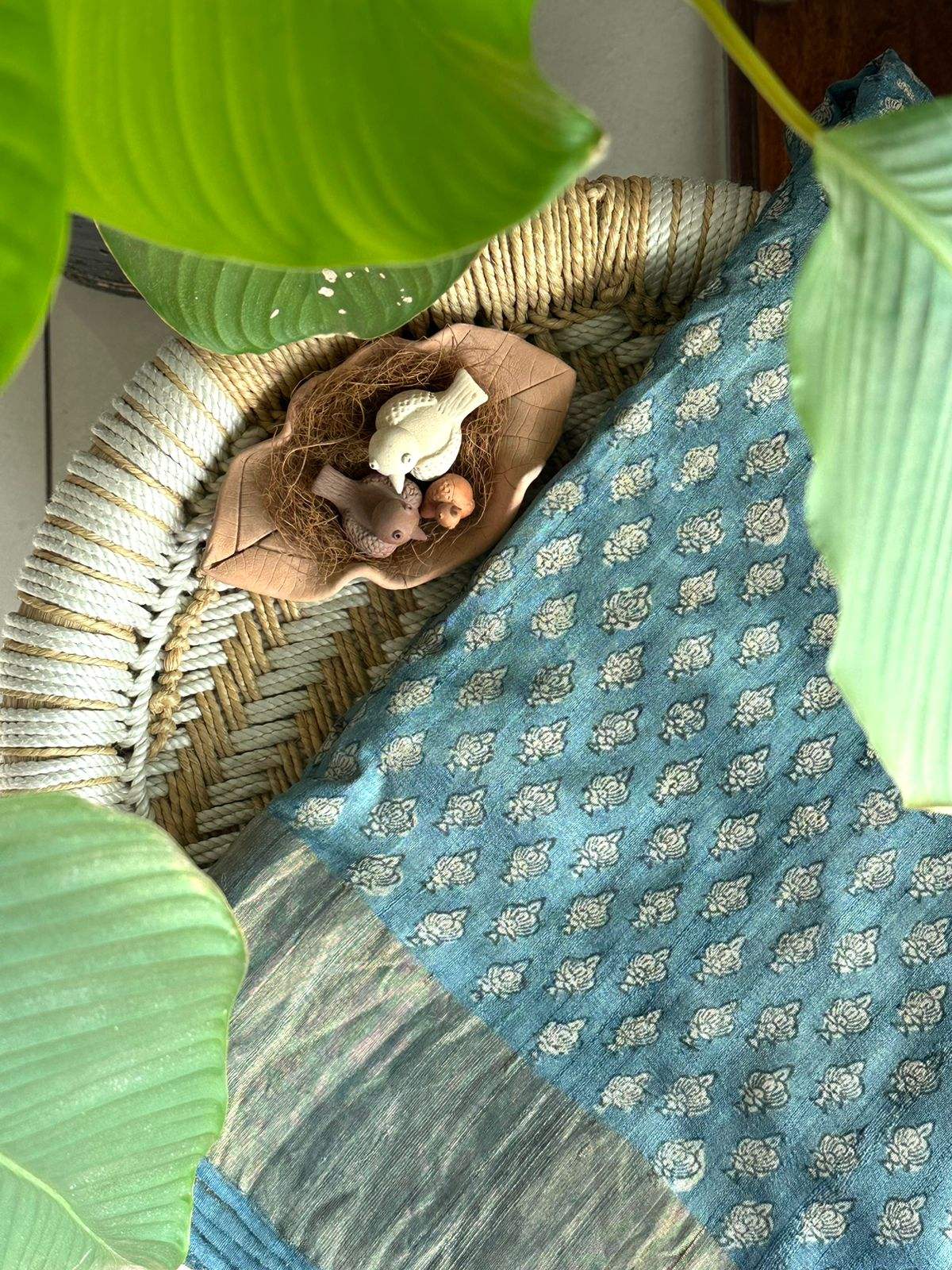 Handloom Tussar Silk Handblock Printed Saree