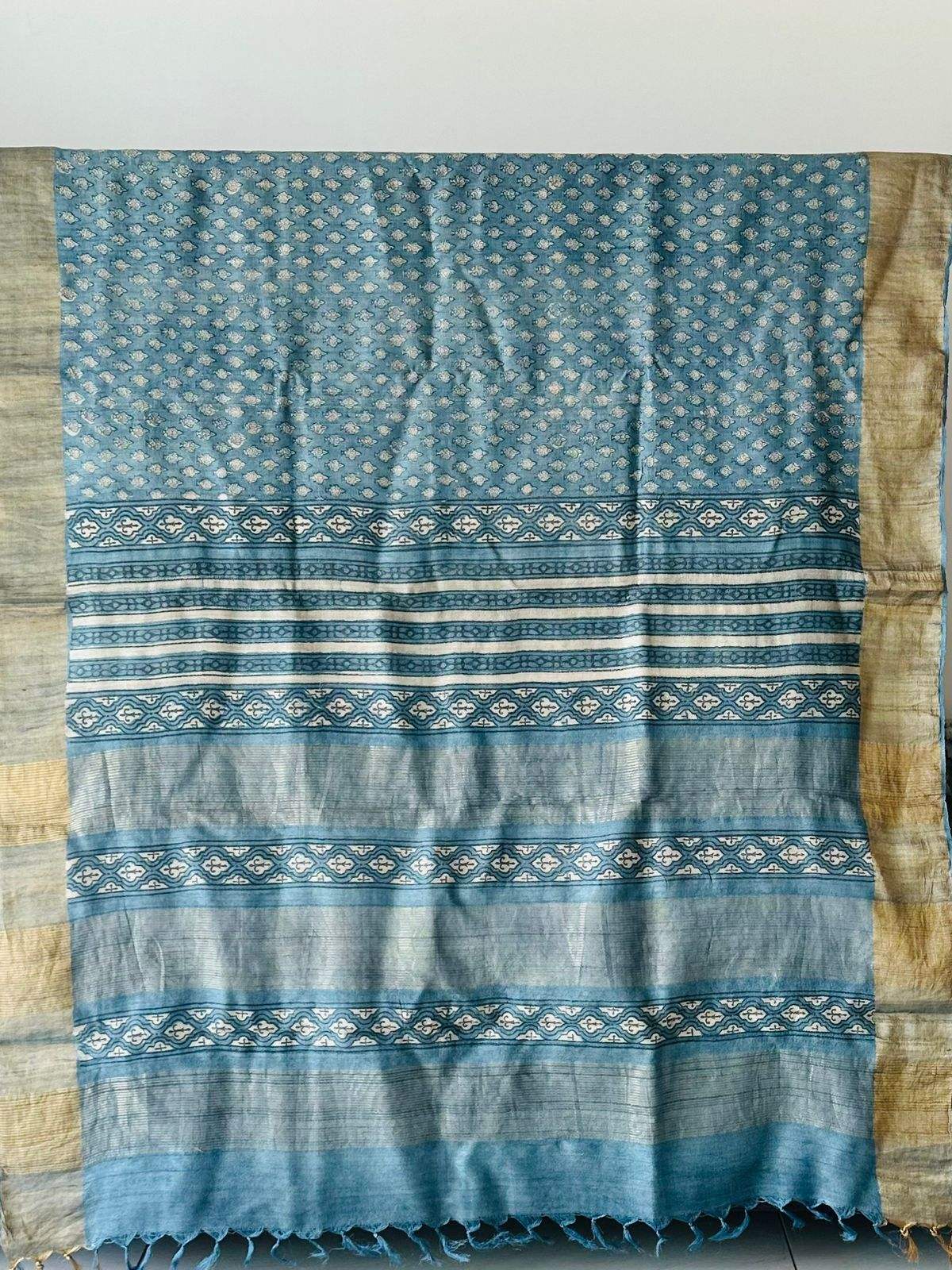 Handloom Tussar Silk Handblock Printed Saree