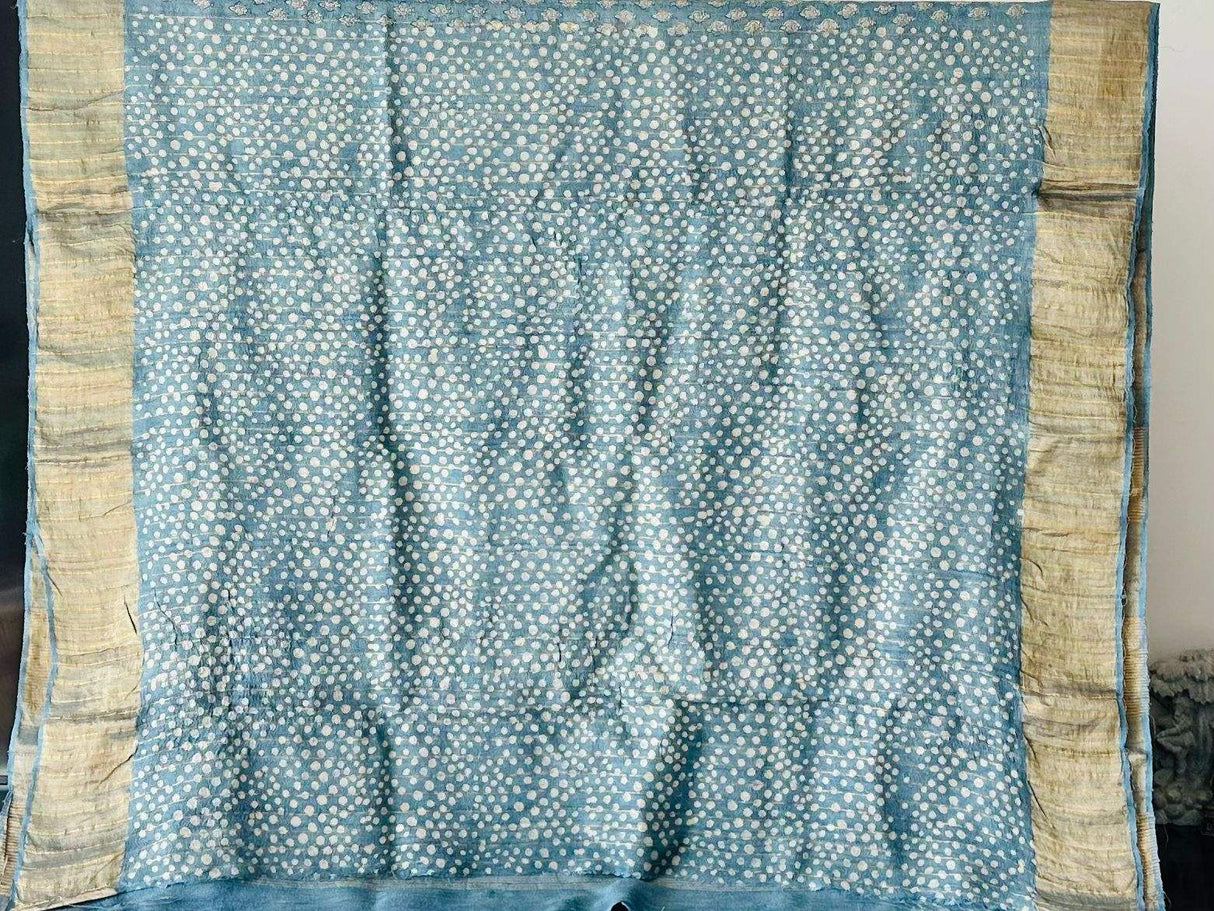 Handloom Tussar Silk Handblock Printed Saree