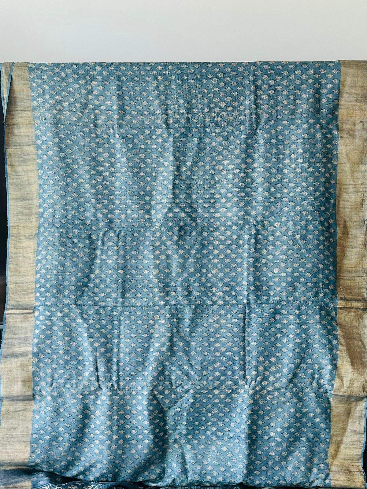 Handloom Tussar Silk Handblock Printed Saree
