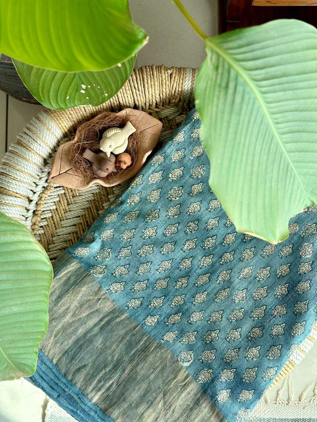 Handloom Tussar Silk Handblock Printed Saree