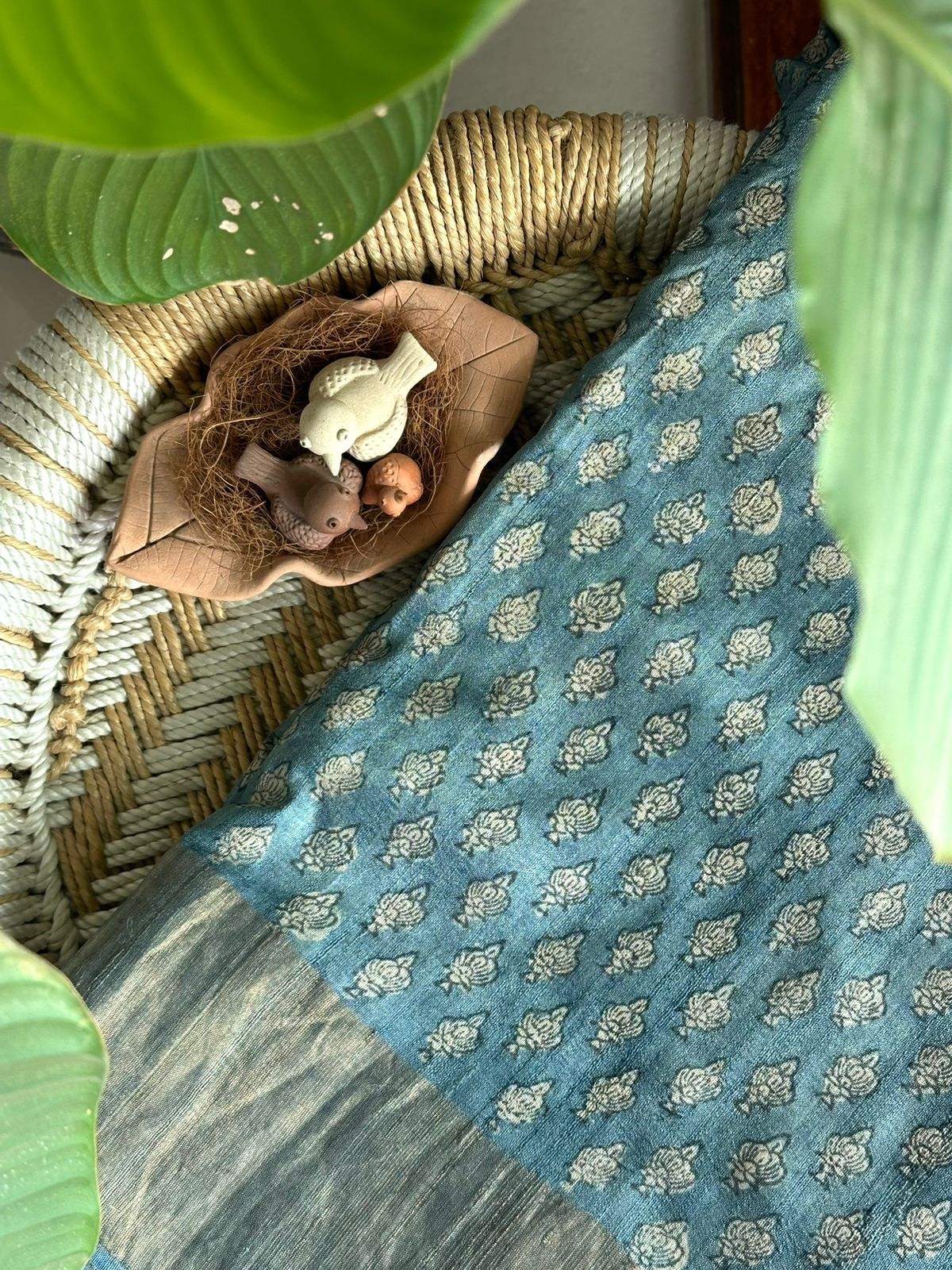 Handloom Tussar Silk Handblock Printed Saree
