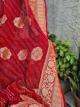 Love for Red - Pure Banarsi Georgette Rai Bandhani Dupatta