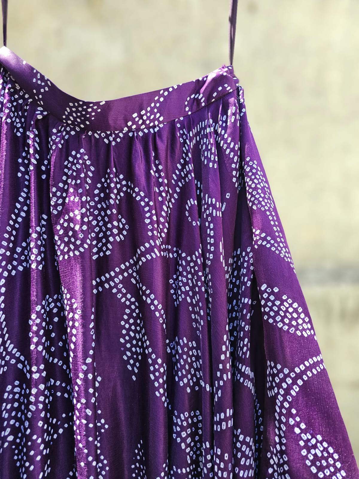 Floral Dark Purple Pure Gajji Silk Bandhani Skirt