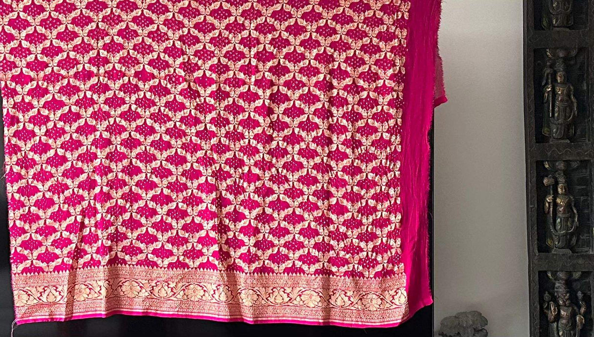 Pink Pure Georgette Bandhani Blouse Fabric