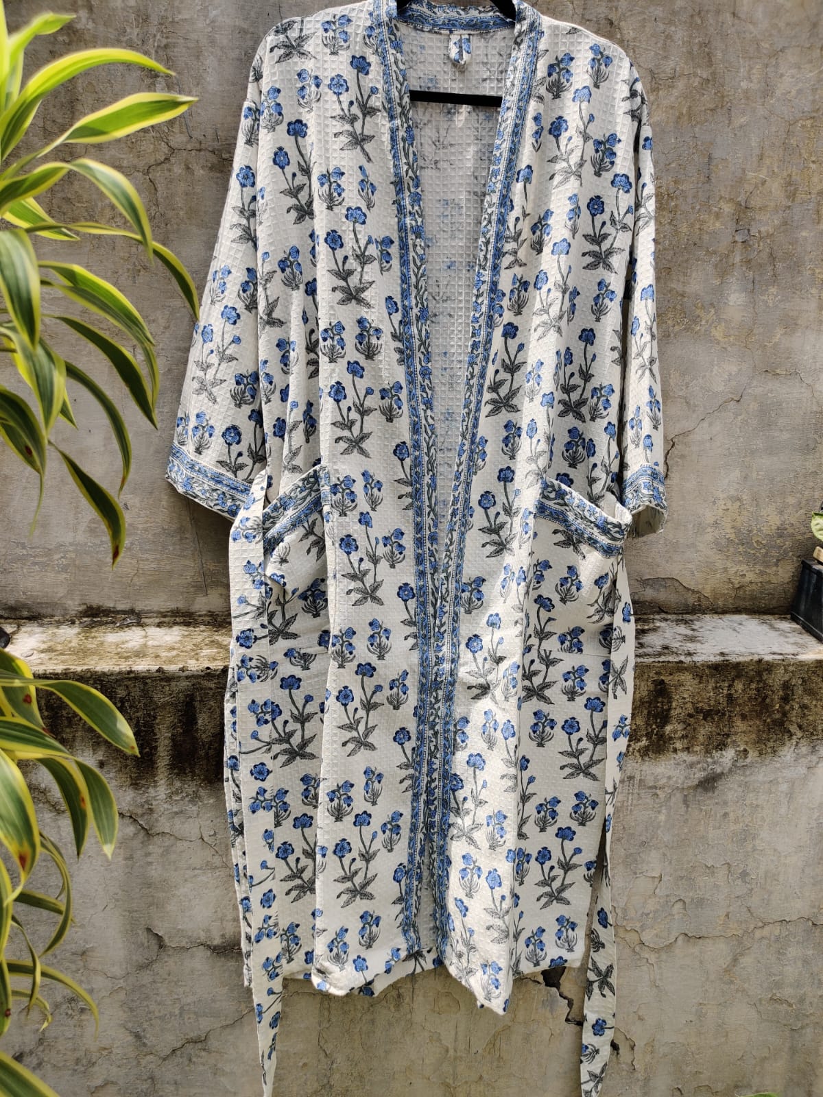 Cotton Waffle Handblock Printed Bath Robe