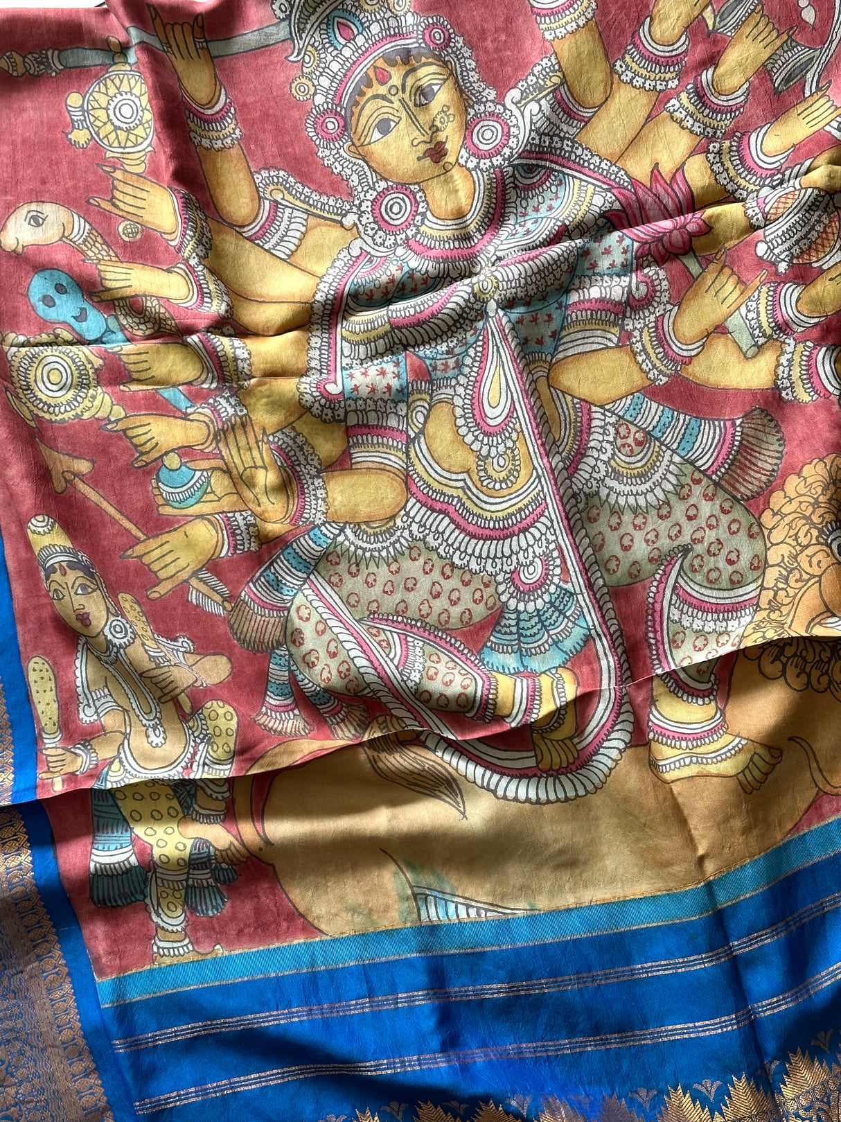 Durga Maa Handloom Kanchi Pattu Kalamkari Dupatta