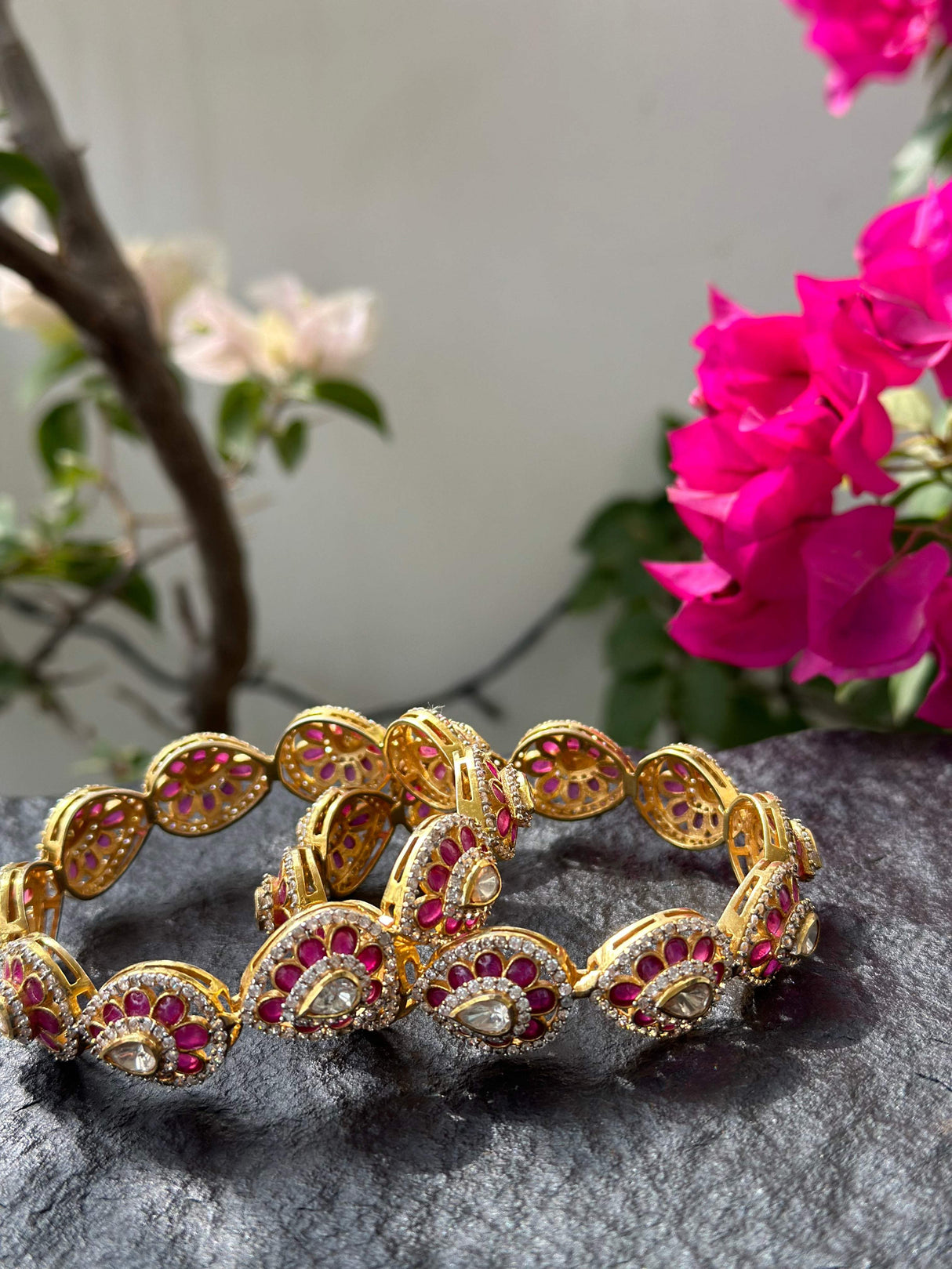 Raang Mahal - Super exclusive Ruby Imitation handcrafted 92.5 silver kadas