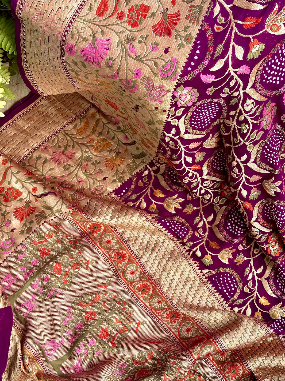 Alluring Wine Shade Handloom Pure Banarsi Georgette Bandhani Saree