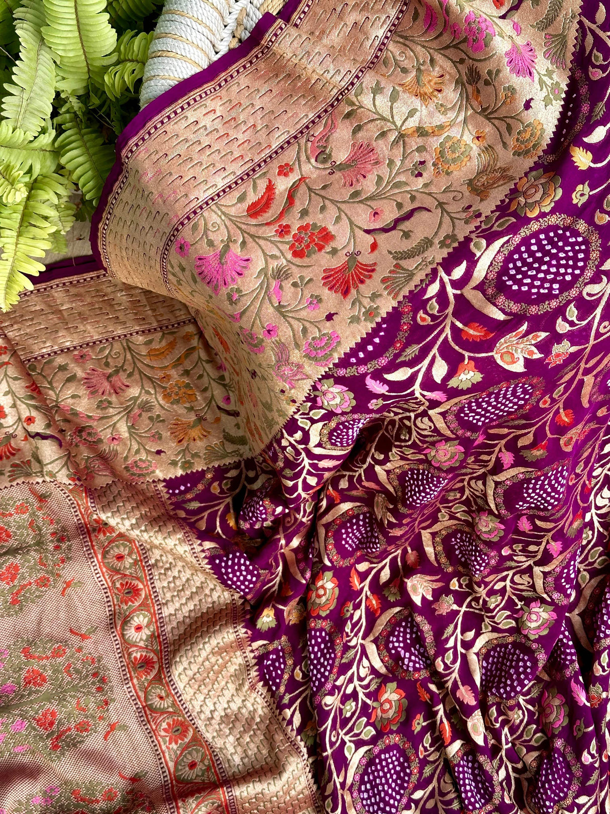 Alluring Wine Shade Handloom Pure Banarsi Georgette Bandhani Saree