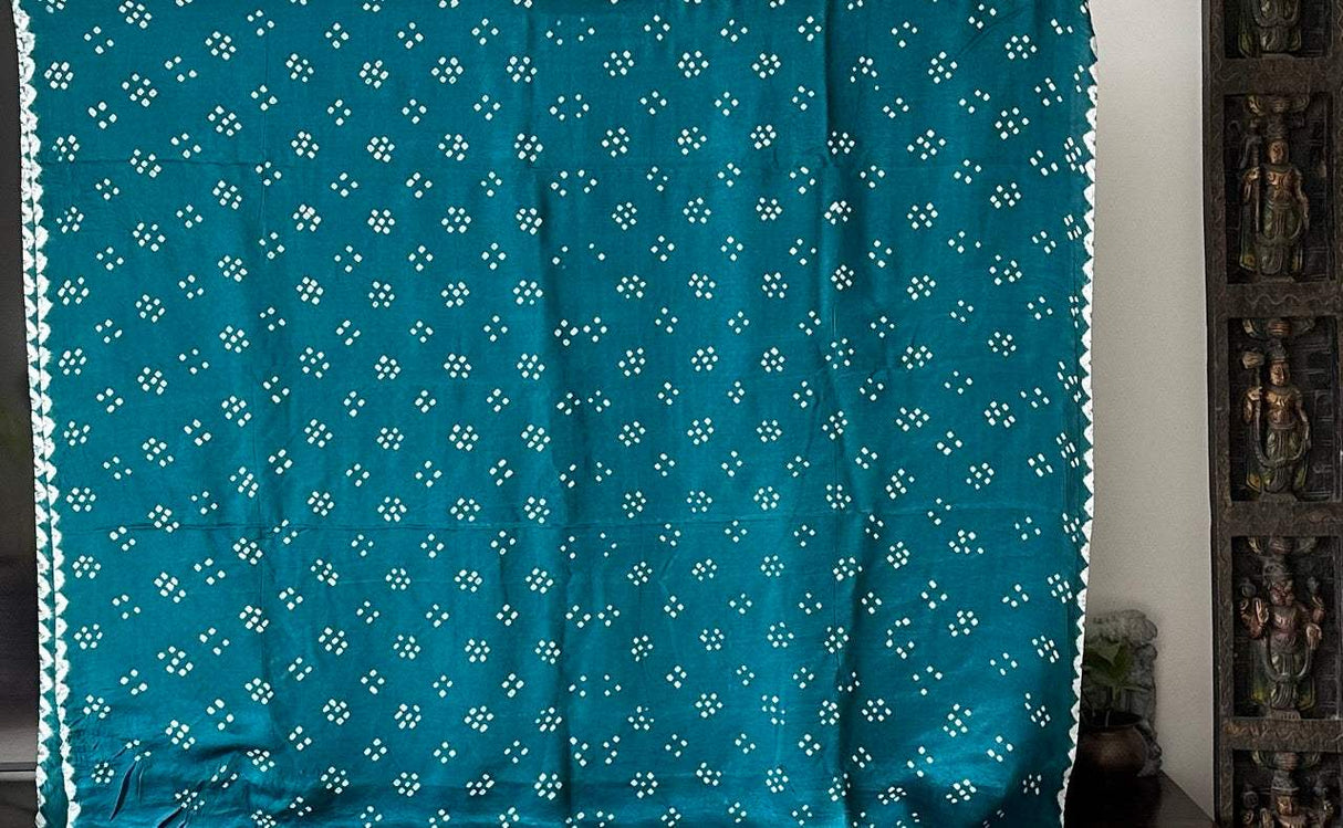 Greenish Blue Pure Gajji Silk Bandhani Saree