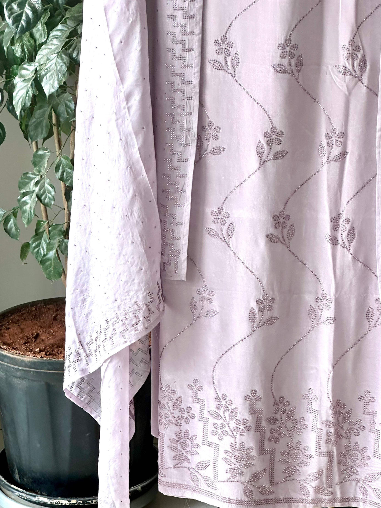 Pure crepe Swaroski Work Unstitched Kurta and bottom fabric with Dupatta