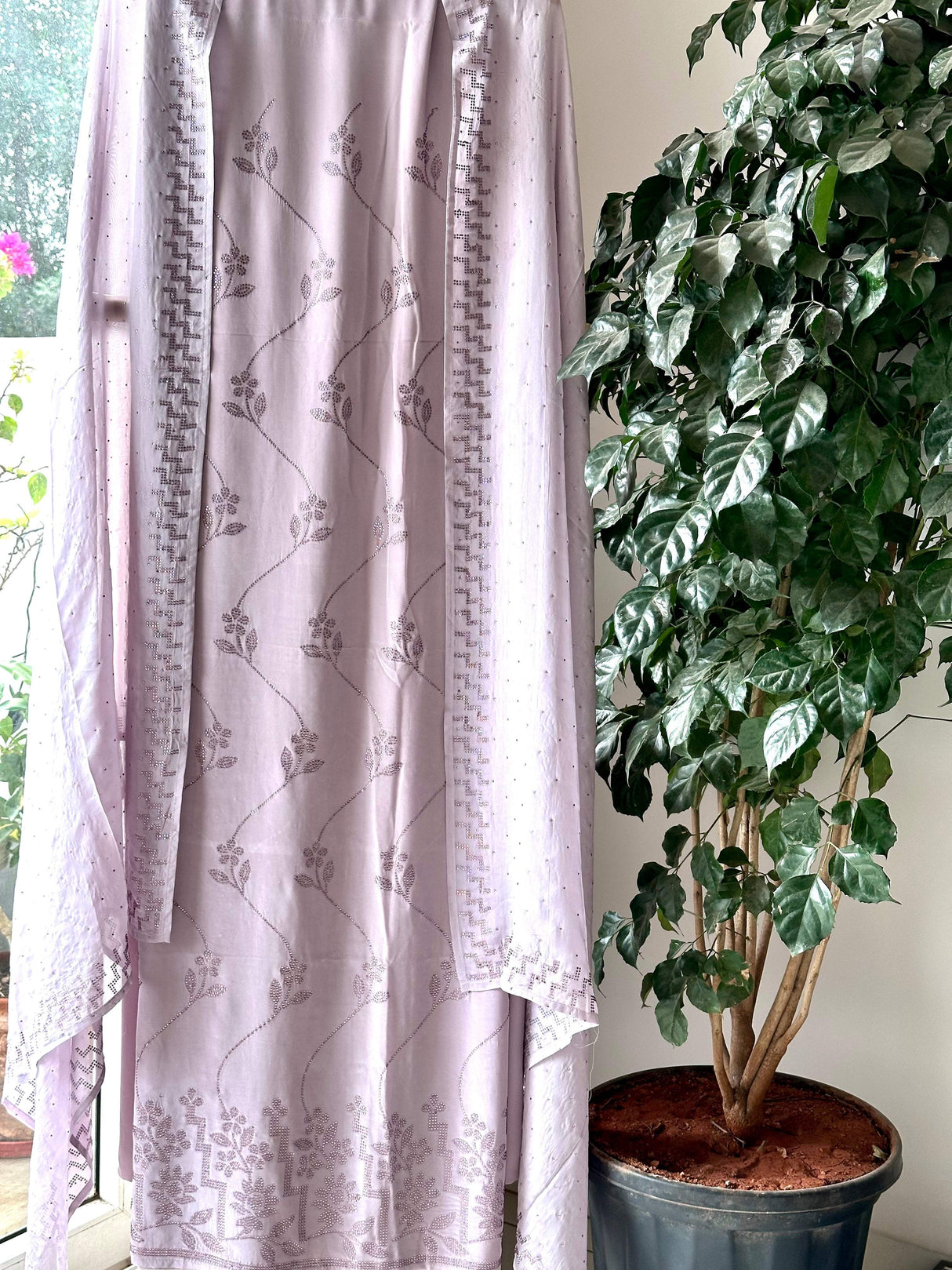 Pure crepe Swaroski Work Unstitched Kurta and bottom fabric with Dupatta