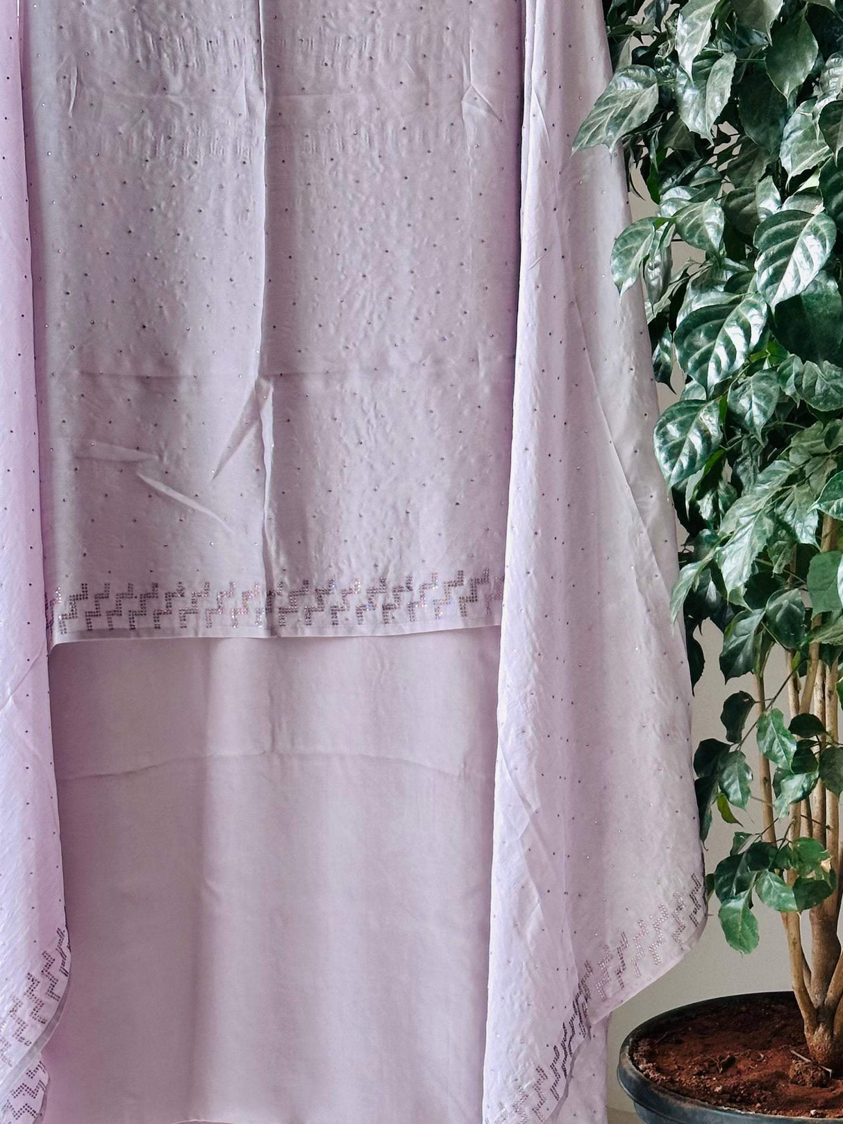 Pure crepe Swaroski Work Unstitched Kurta and bottom fabric with Dupatta