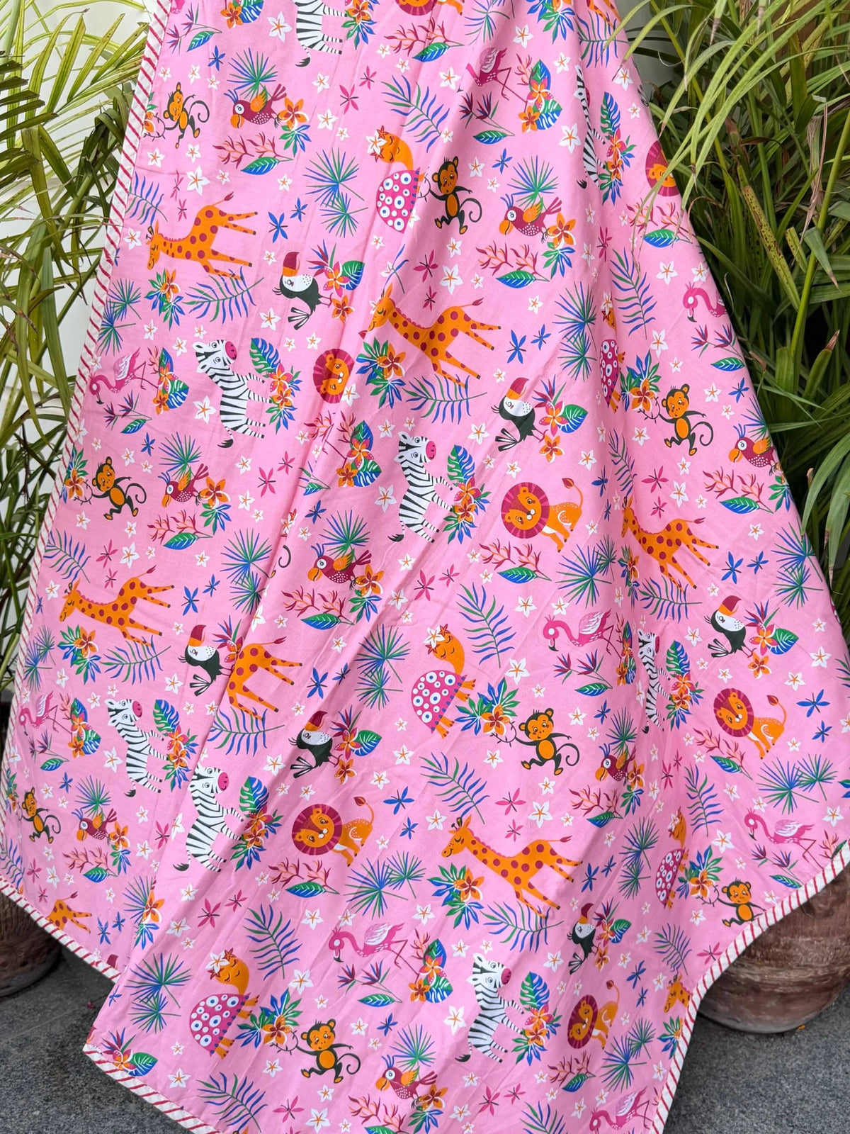 Pink Jungle Animals Reversible Kids Cotton Blanket