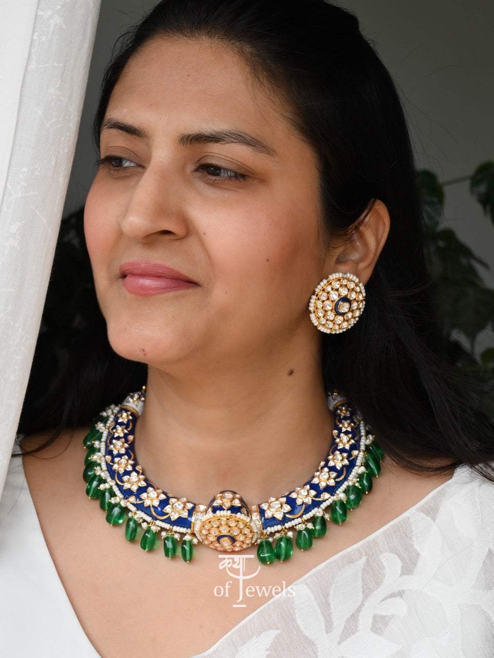 Meen Rangini - Handcrafted 92.5 Silver Meenakari Hasli with Earrings