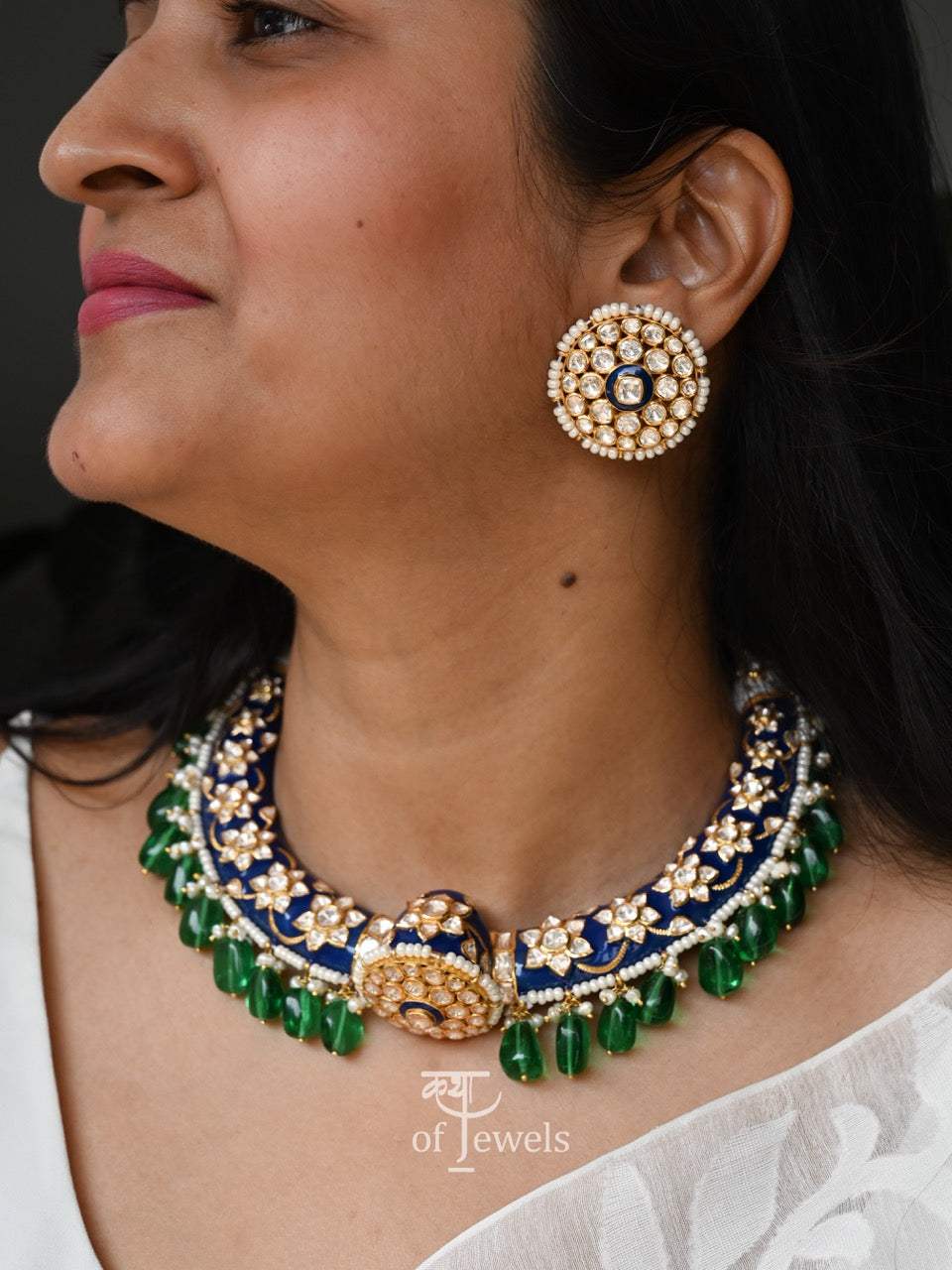 Meen Rangini - Handcrafted 92.5 Silver Meenakari Hasli with Earrings