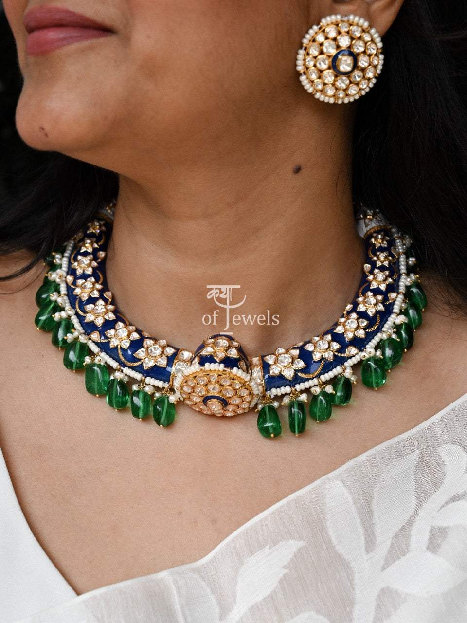 Meen Rangini - Handcrafted 92.5 Silver Meenakari Hasli with Earrings