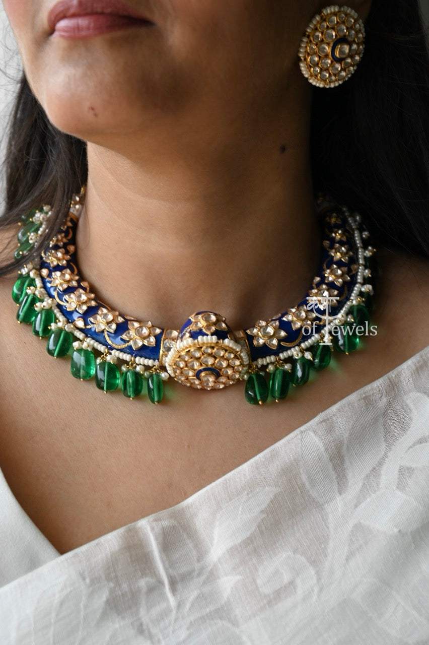 Meen Rangini - Handcrafted 92.5 Silver Meenakari Hasli with Earrings