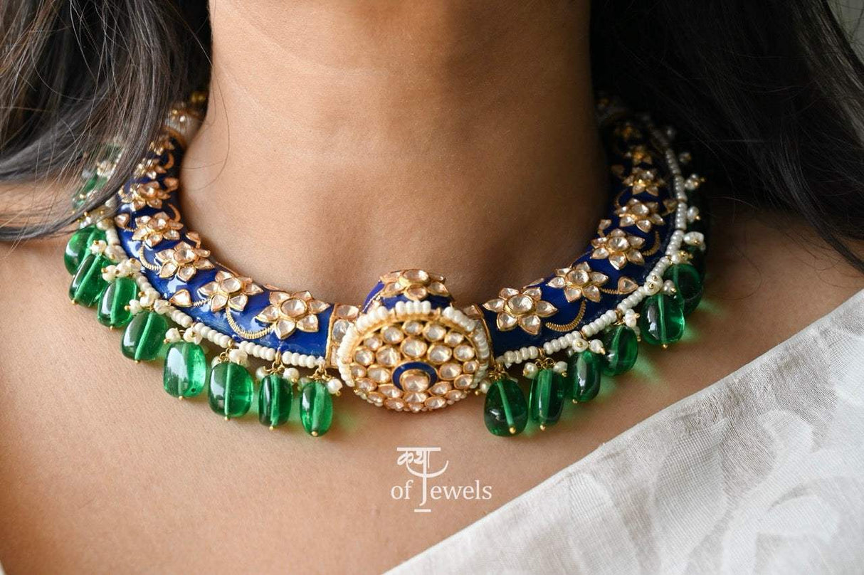 Meen Rangini - Handcrafted 92.5 Silver Meenakari Hasli with Earrings