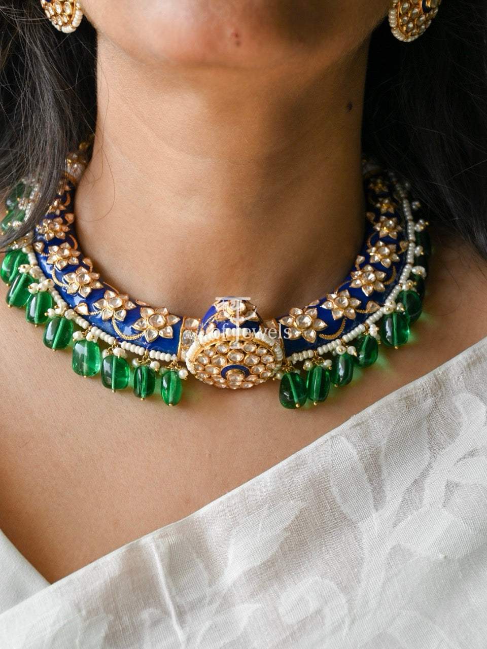 Meen Rangini - Handcrafted 92.5 Silver Meenakari Hasli with Earrings