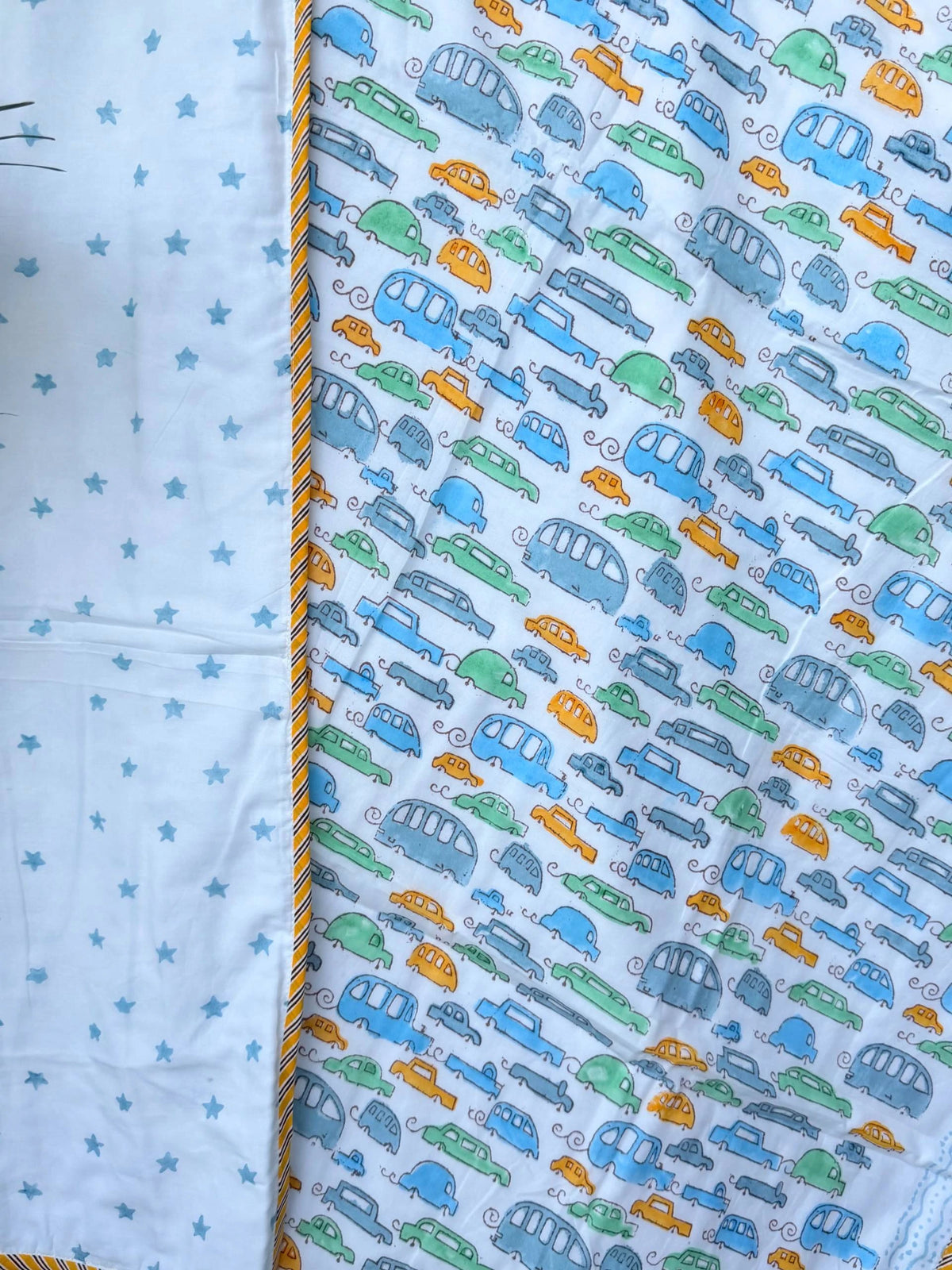 Blue & Multicolour Car Print Reversible Kids Cotton Blanket