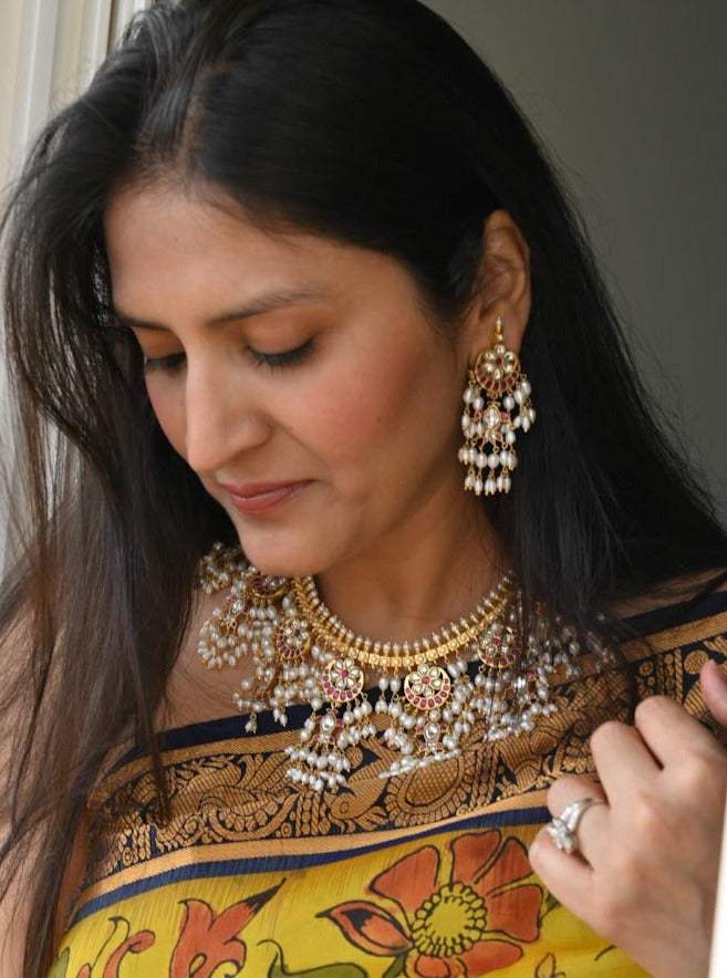 Whispers of Royalty - Handcrafted 92.5 Silver Gutta Pusalu with Earrings