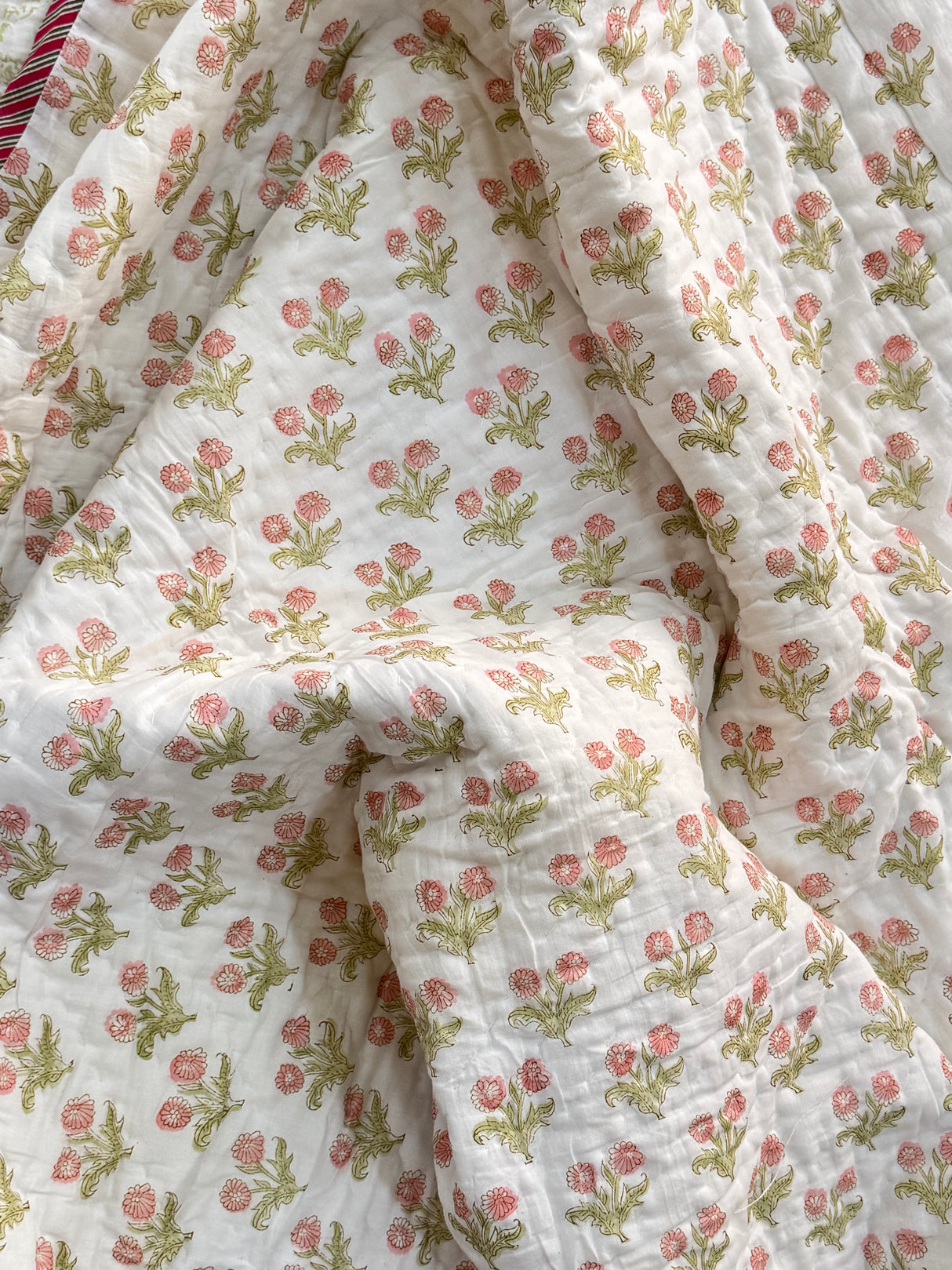 Floral HandBlock Printed Mulmul Reversible King Size Quilt