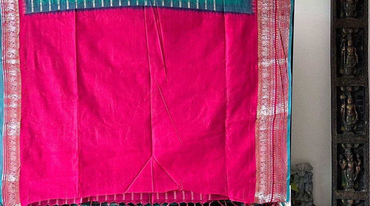 Kuppaddam Pattu (Cotton Silk) Bandhani Saree in Turquoise Colour