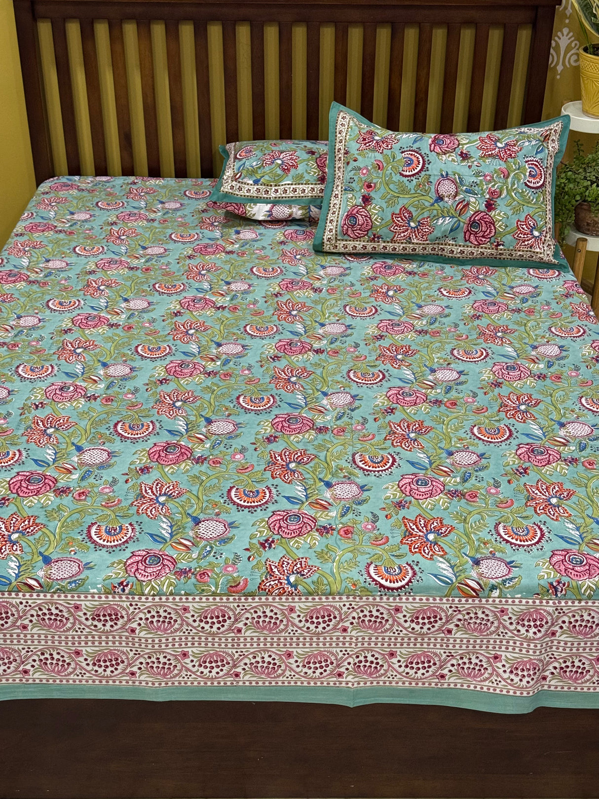 Refined Botanical Blockprint Cotton Bedsheet