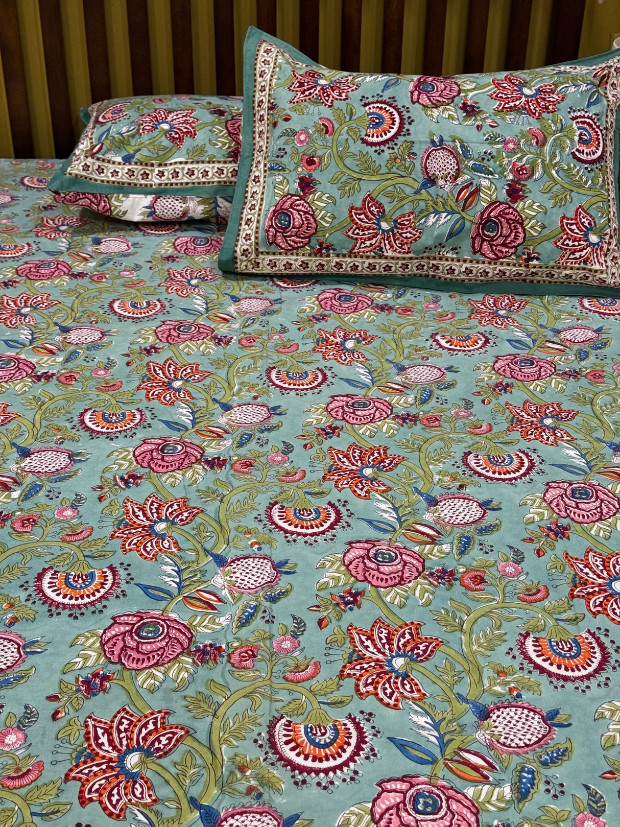 Refined Botanical Blockprint Cotton Bedsheet
