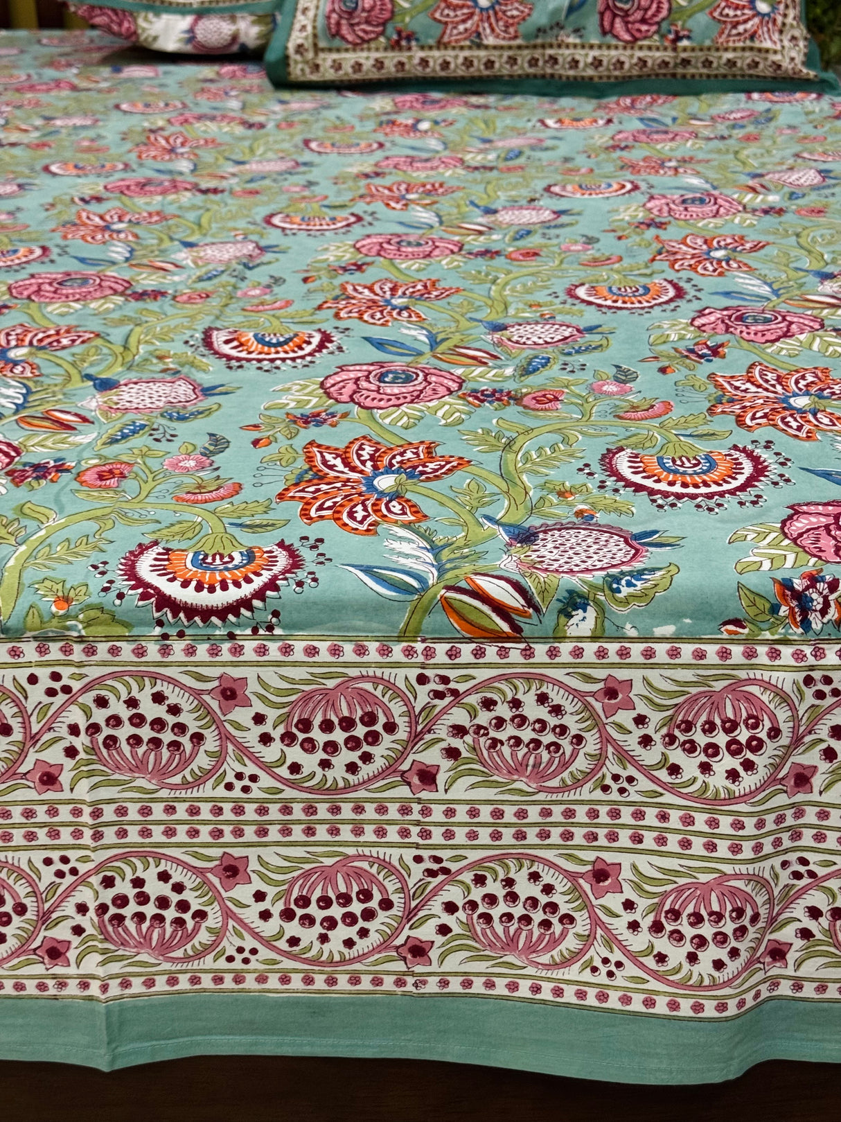 Refined Botanical Blockprint Cotton Bedsheet