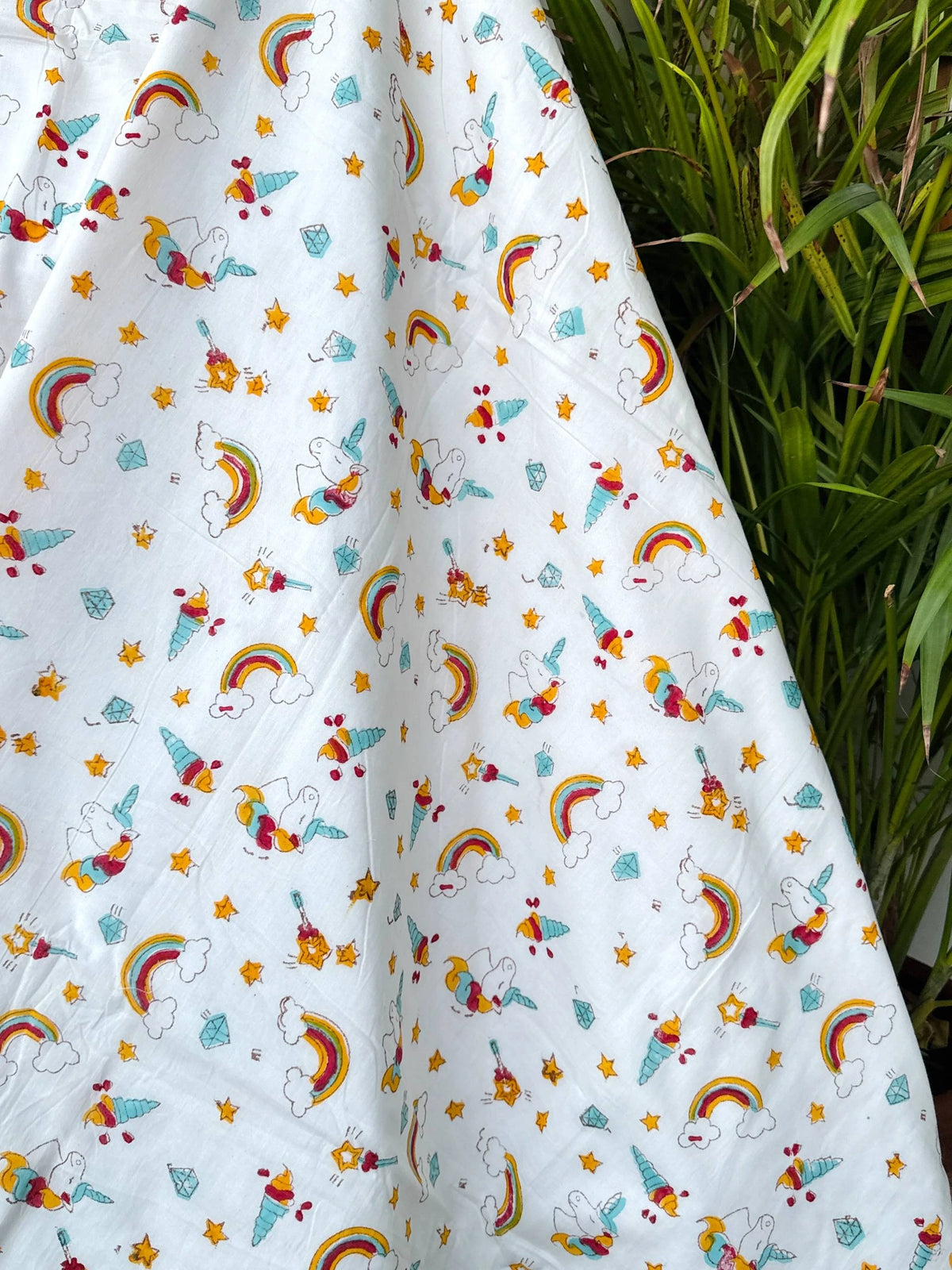 Rainbow Unicorn & Stars Handblock Printed Kids Cotton Blanket