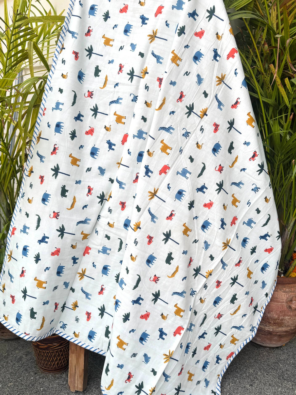 White Jungle Animals Reversible Kids Cotton Blanket