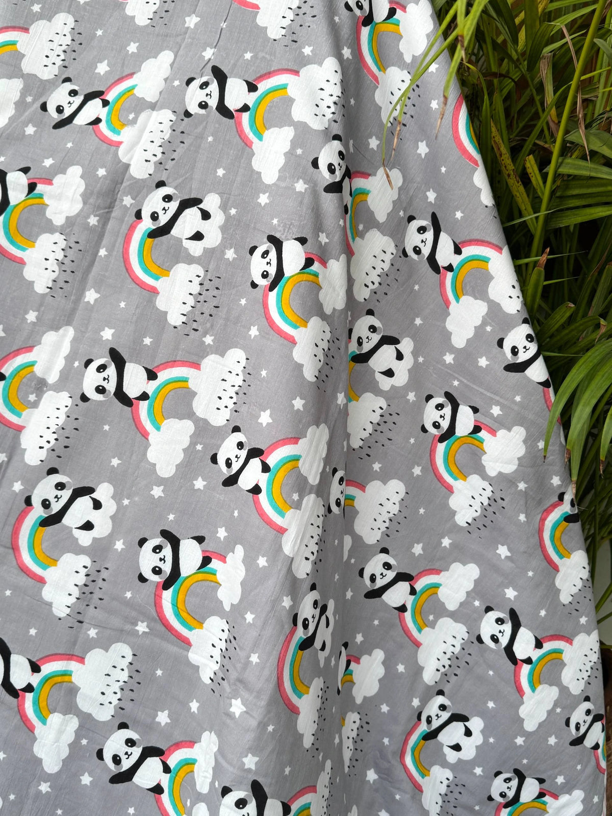 Grey Panda Rainbow Reversible Kids Cotton Blanket