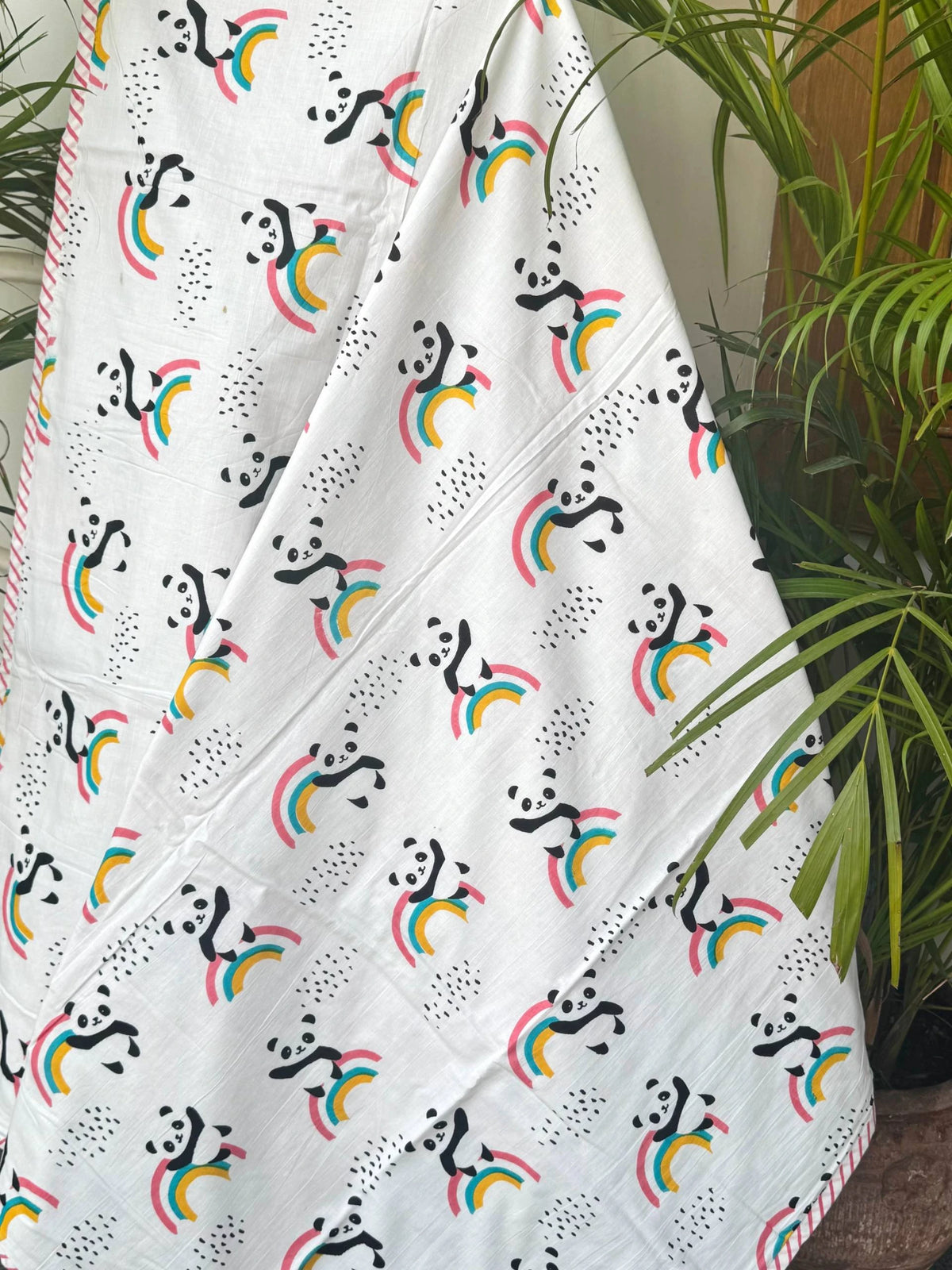 Grey Panda Rainbow Reversible Kids Cotton Blanket