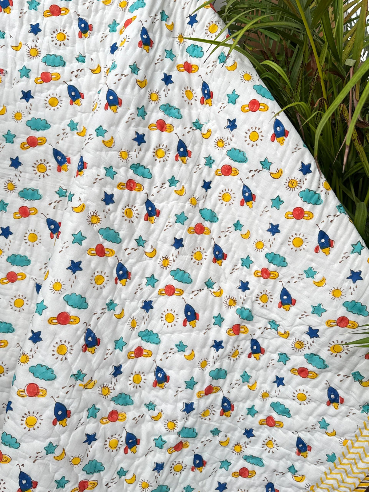 Space Explorer Handblock Printed Layered Kids Quilt