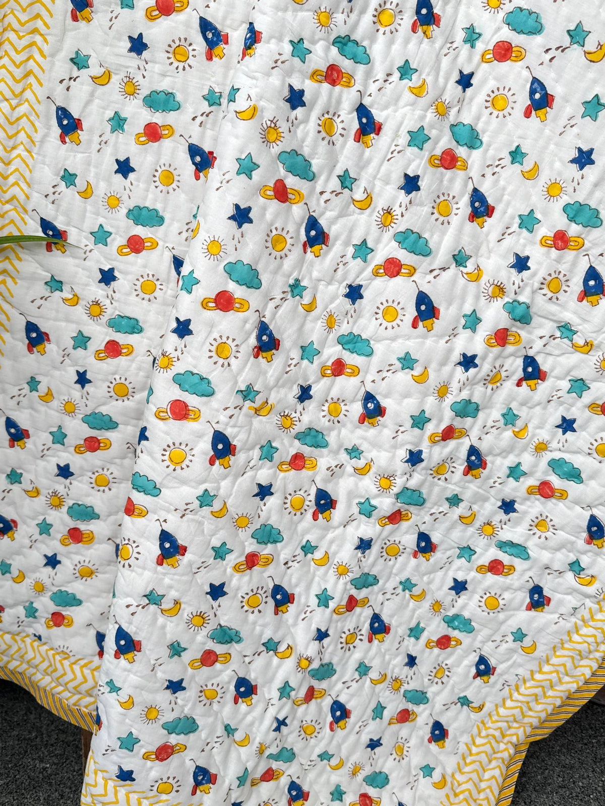 Space Explorer Handblock Printed Layered Kids Quilt