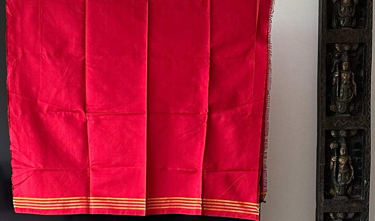 Elegant Handloom Peach and Red Mulberry Silk Ikat Patola Saree with Floral Motifs