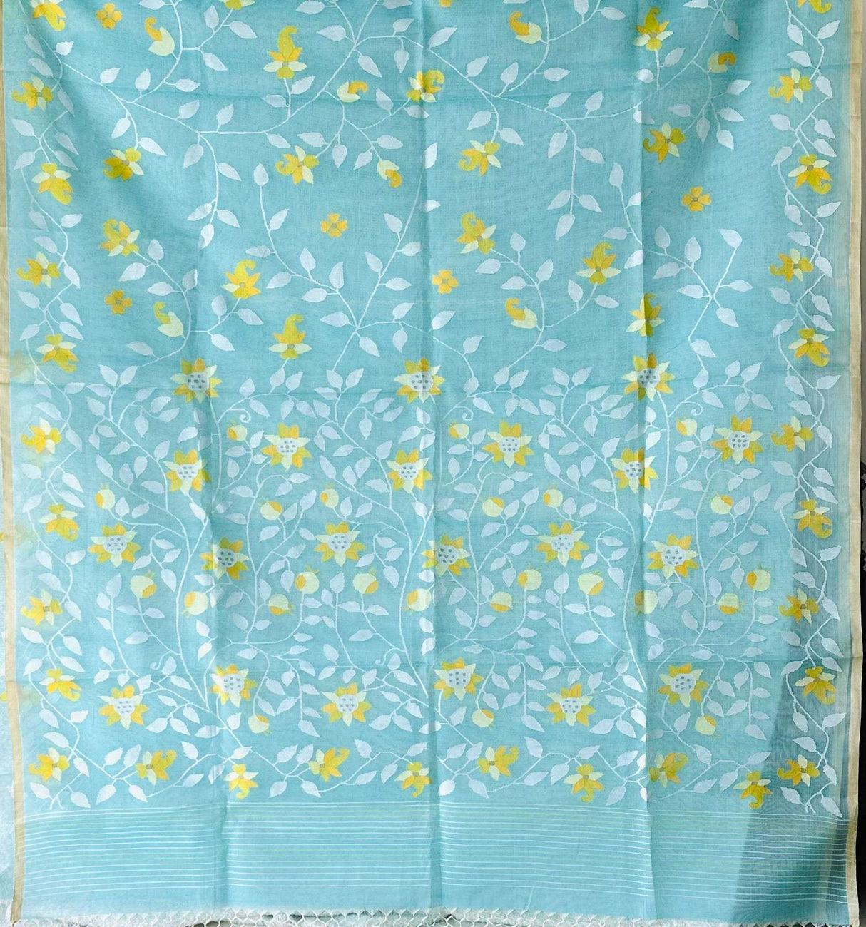 Super Exclusive Blue Colour Handloom Muslin Silk Saree with Jamdani weaving